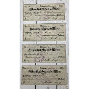 1800's Check Lot Of 4 Sequential Chicago Felsenthal Gross Miller Bank Checks